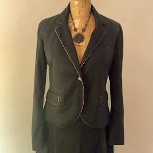 Rebecca Taylor jacket in mixed shadow striped patterns with lace trimming.